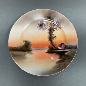 Noritake Japan Hand Painted River House Tree Multicolor Salad Plate 7 5/8”